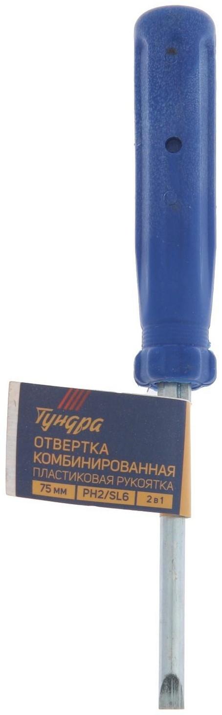 Отвертка комбинированная ТУНДРА, 2 в 1, пластиковая рукоятка, PH2/SL6 x 75 мм