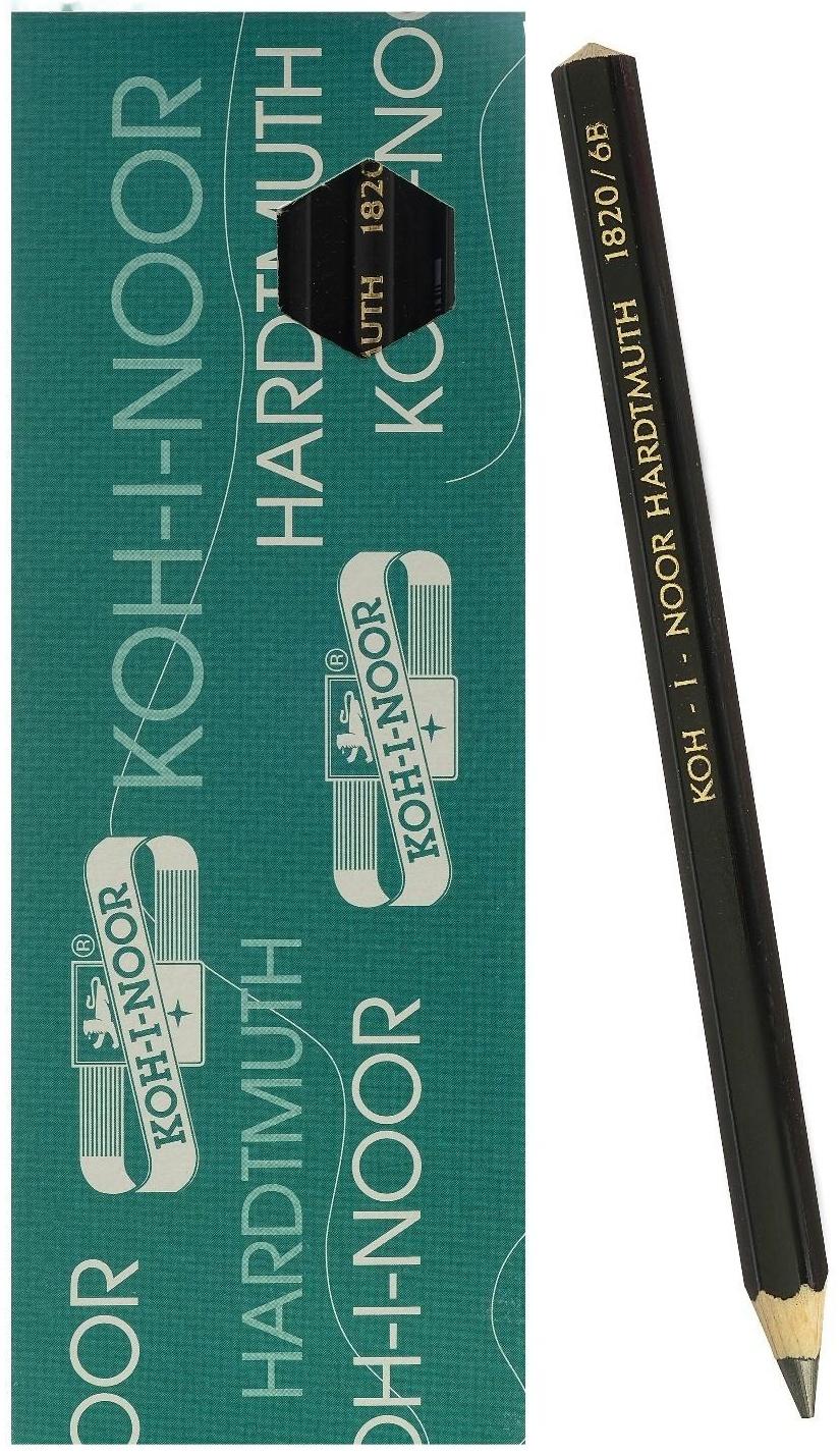 Карандаш утолщенный чернографитный 5.6 мм, Koh-I-Noor Jumbo Black Star 1820 6B, L=175 мм
