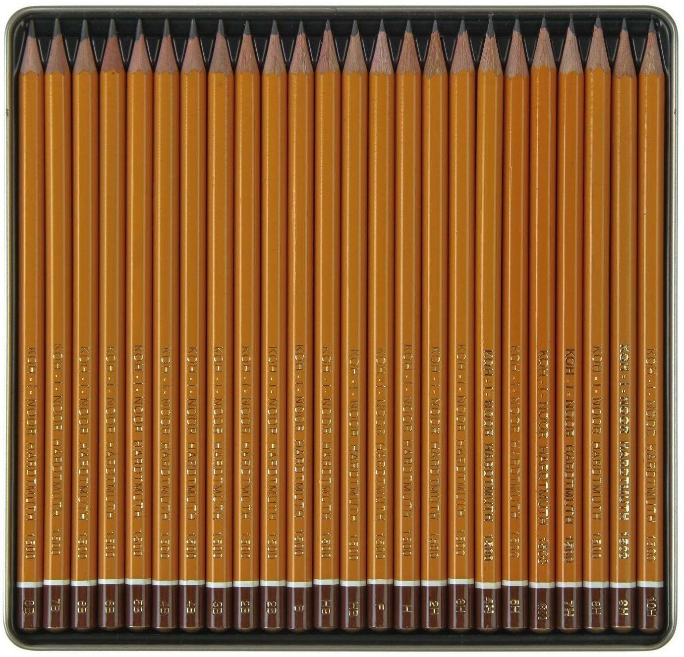 Набор карандашей чернографитных разной твердости 24 штуки Koh-i-Noor 1504 ART, 8В-10Н, в металлическом пенале
