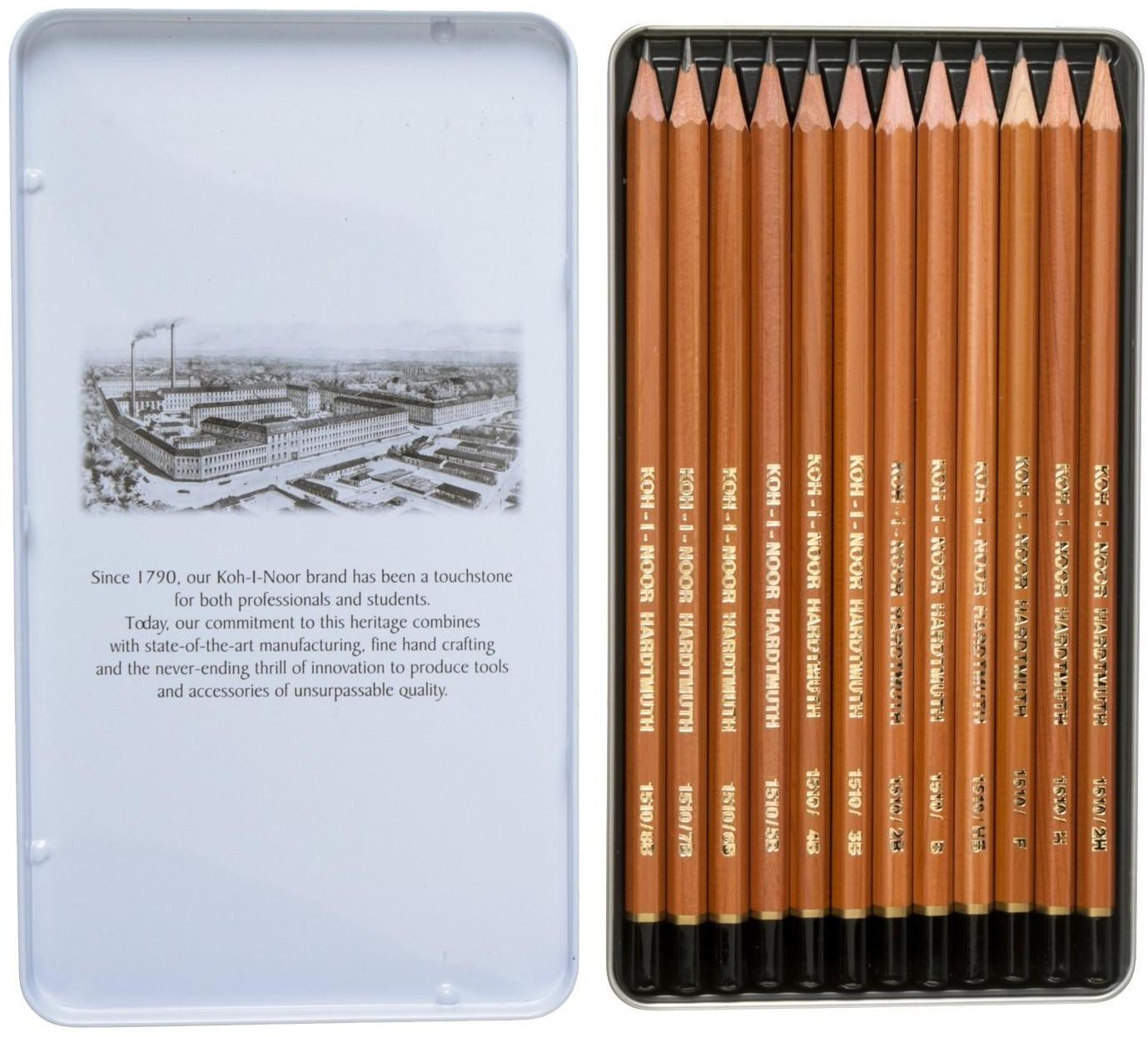 Набор карандашей чернографитных разной твердости 12 штук Koh-I-Noor 1512N ART, 8B-2H, в металлическом пенале