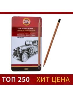 Набор карандашей чернографитных разной твердости 12 штук Koh-I-Noor 1512N ART, 8B-2H, в металлическом пенале