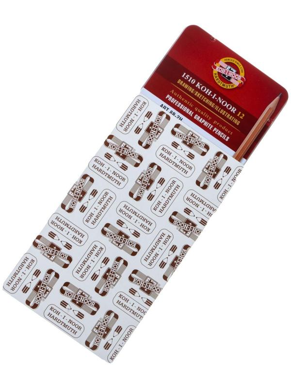 Набор карандашей чернографитных разной твердости 12 штук Koh-I-Noor 1512N ART, 8B-2H, в металлическом пенале