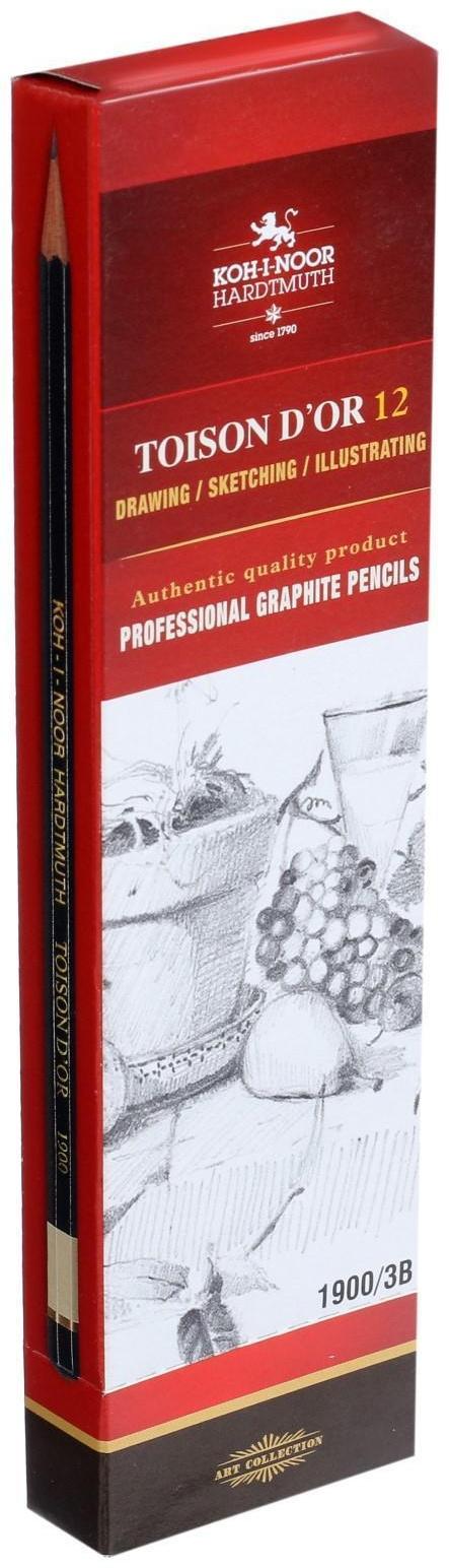 Карандаш профессиональный чернографитный 2.5 мм, Koh-I-Noor 1900 3В, L=175 мм