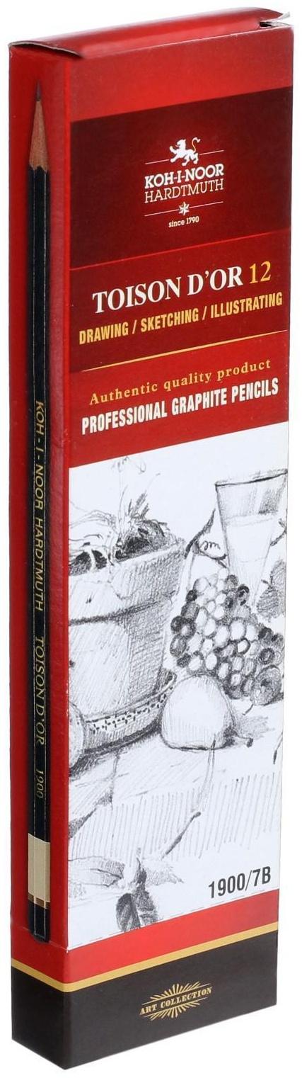 Карандаш профессиональный чернографитный 2.5 мм, Koh-I-Noor 1900 7В, L=175 мм