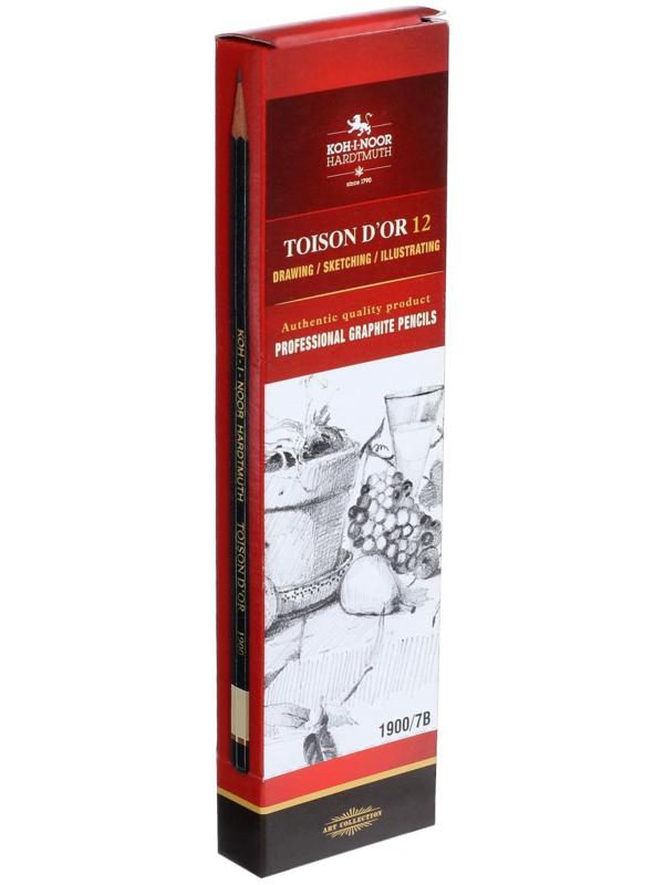 Карандаш профессиональный чернографитный 2.5 мм, Koh-I-Noor 1900 7В, L=175 мм