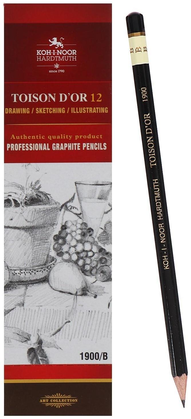 Карандаш профессиональный чернографитный 2.0 мм, Koh-I-Noor 1900 B, L=175 мм