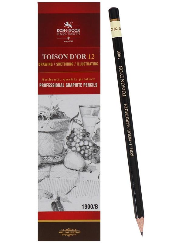 Карандаш профессиональный чернографитный 2.0 мм, Koh-I-Noor 1900 B, L=175 мм