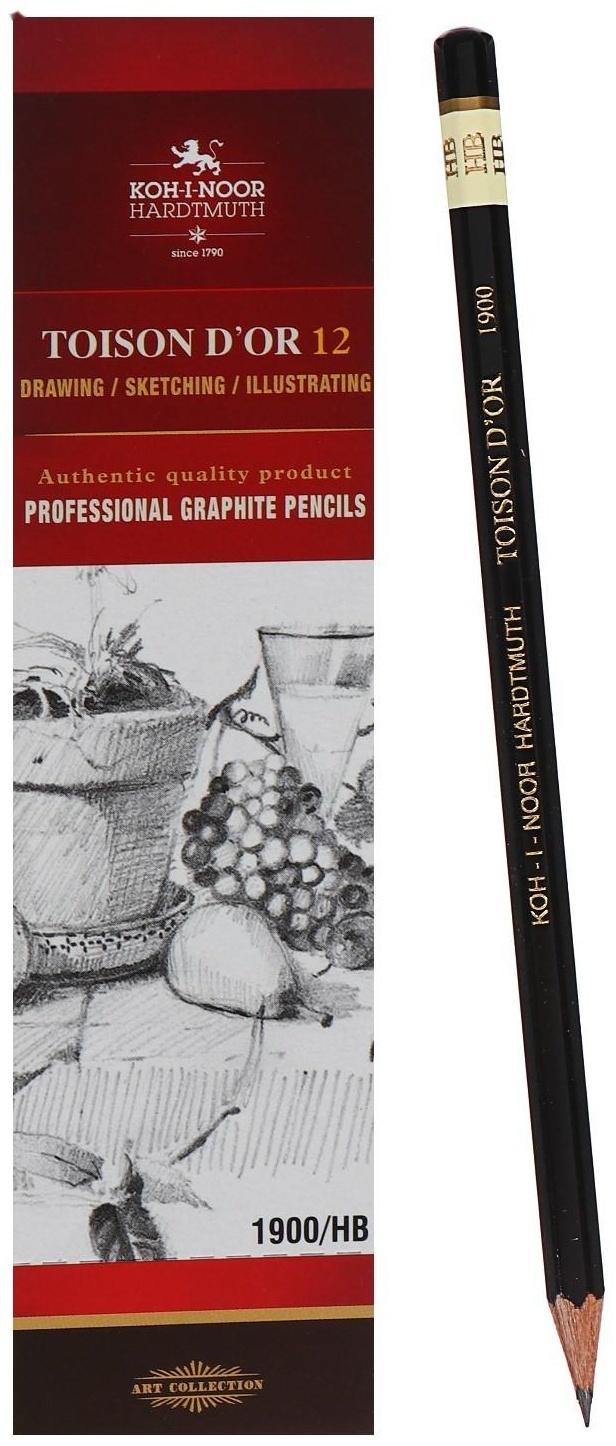 Карандаш профессиональный чернографитный 2.0 мм, Koh-I-Noor 1900 НВ, L=175 мм