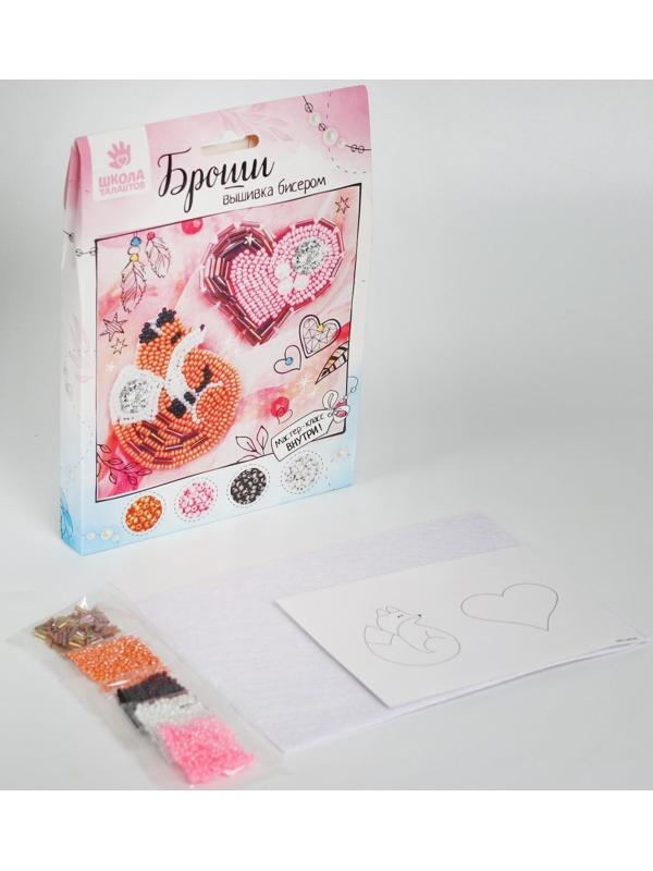 Брошь из фетра, вышивка бисером «Лиса и сердечко», 2 шт.