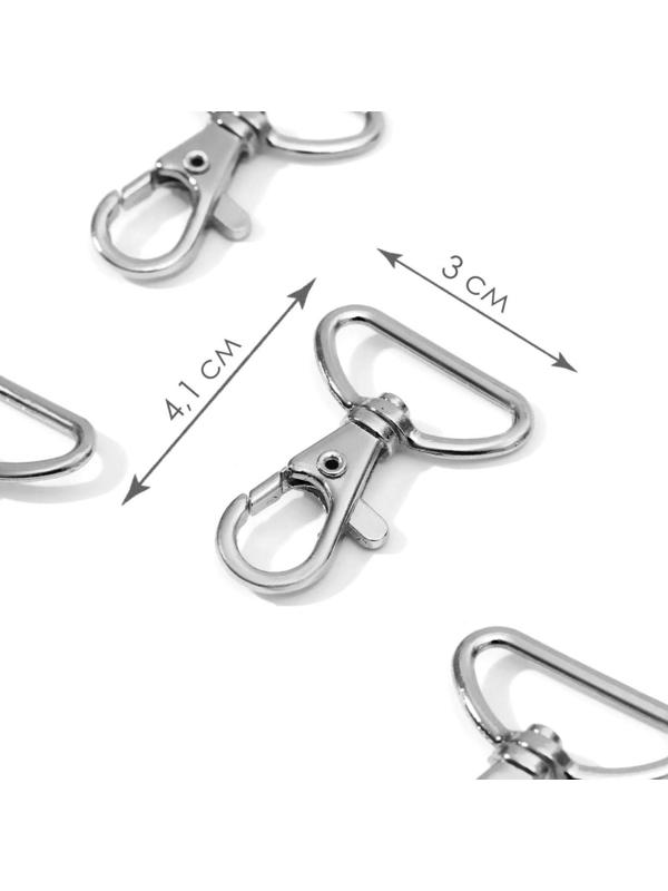 Карабин металлический, 41 × 30 мм / 25 × 2 мм, 10 шт, цвет серебряный