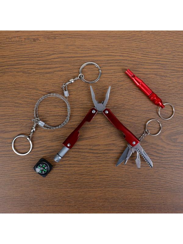 Набор для выживания 6в1: свисток, компас, цепь, карта выжив, кремень, универс нож