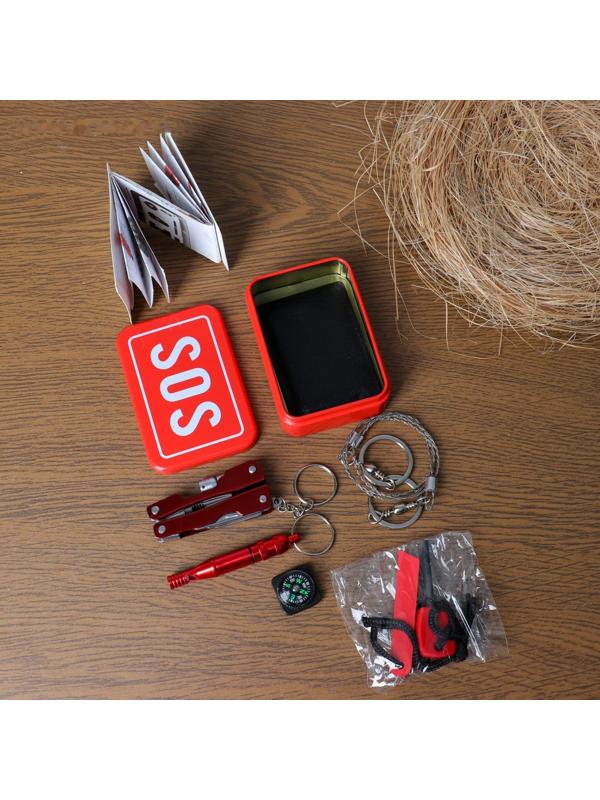 Набор для выживания 6в1: свисток, компас, цепь, карта выжив, кремень, универс нож