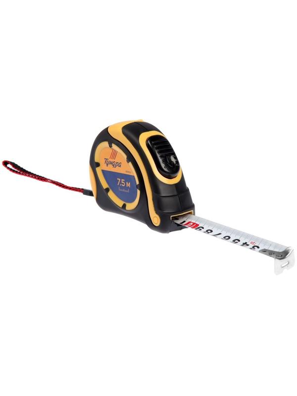 Рулетка ТУНДРА, двухкомпонентный корпус, автостоп, 7.5 м х 25 мм