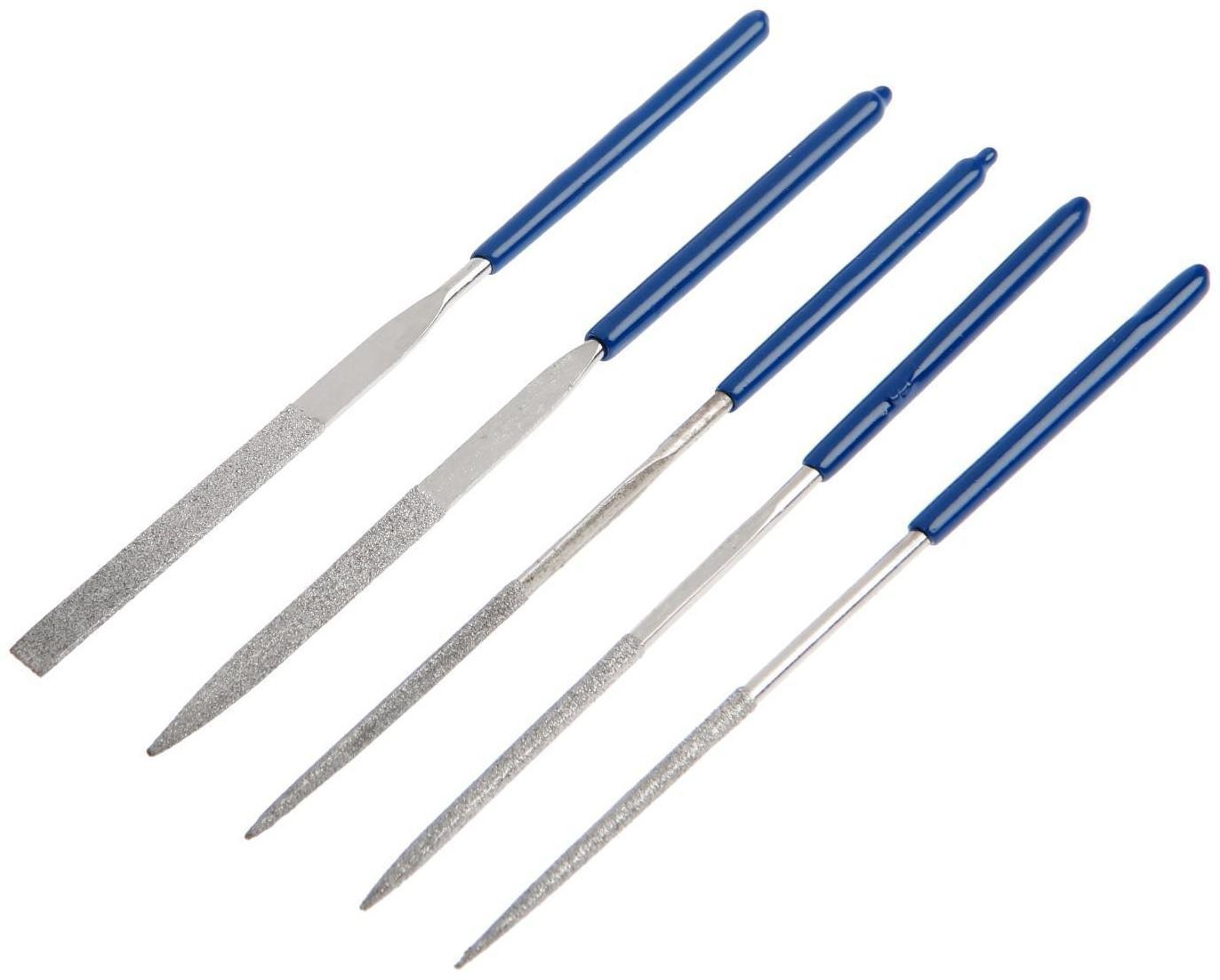 Набор надфилей алмазных ТУНДРА, обрезиненные рукоятки, 50 х 140 х 3 мм, 5 шт.