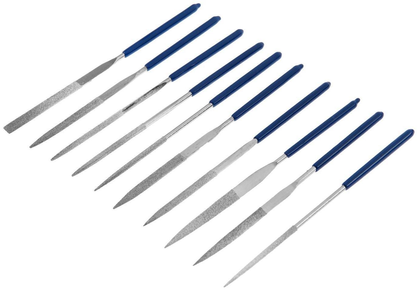 Набор надфилей алмазных ТУНДРА, обрезиненные рукоятки, 50 х 140 х 3 мм, 10 шт.