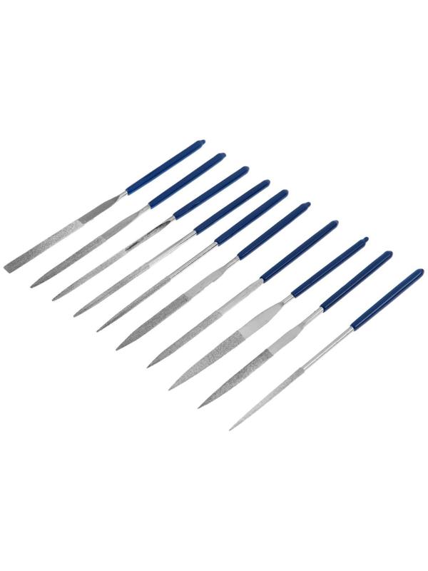 Набор надфилей алмазных ТУНДРА, обрезиненные рукоятки, 50 х 140 х 3 мм, 10 шт.