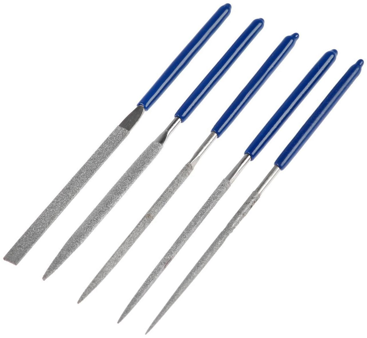 Набор надфилей алмазных ТУНДРА, обрезиненные рукоятки, 70 х 140 х 3 мм, 5 шт.