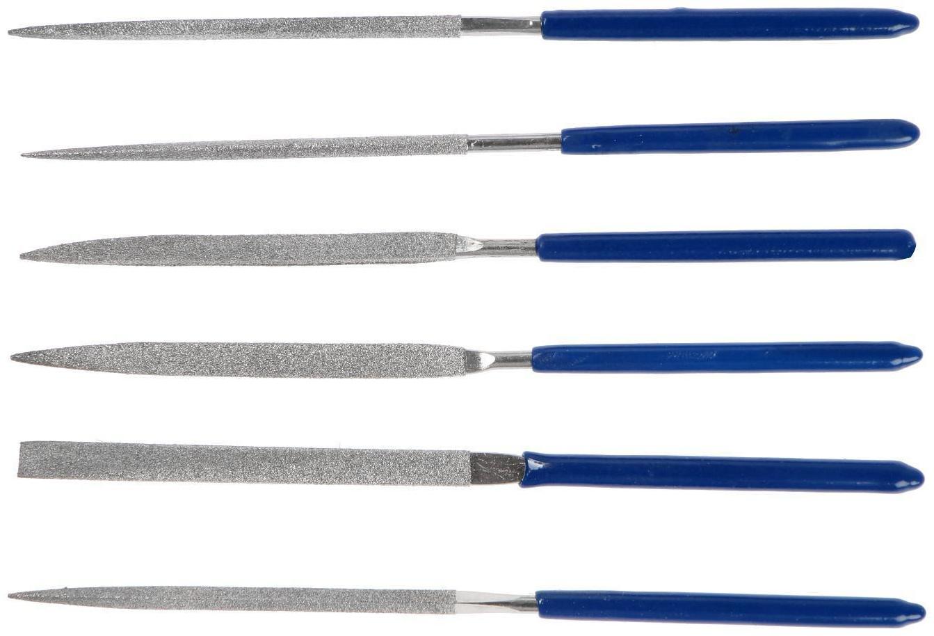 Набор надфилей алмазных ТУНДРА, обрезиненные рукоятки, 70 х 140 х 3 мм, 6 шт.