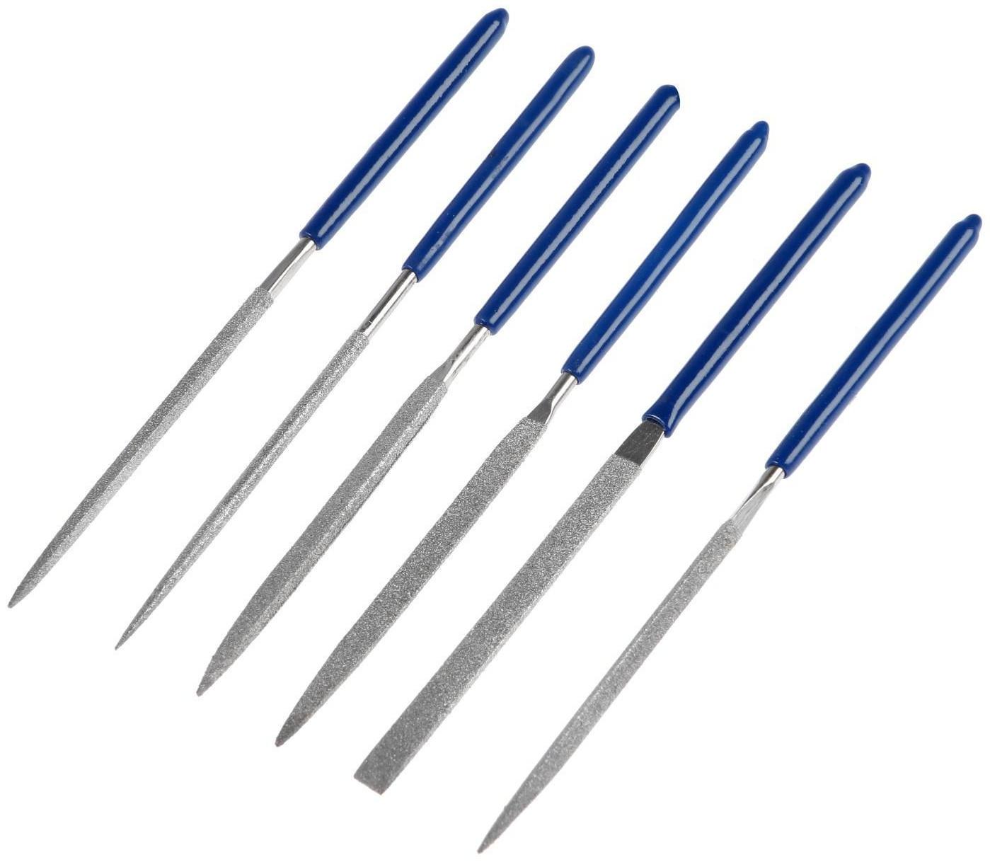 Набор надфилей алмазных ТУНДРА, обрезиненные рукоятки, 70 х 140 х 3 мм, 6 шт.