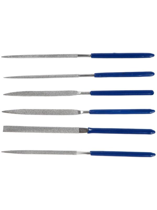 Набор надфилей алмазных ТУНДРА, обрезиненные рукоятки, 70 х 140 х 3 мм, 6 шт.