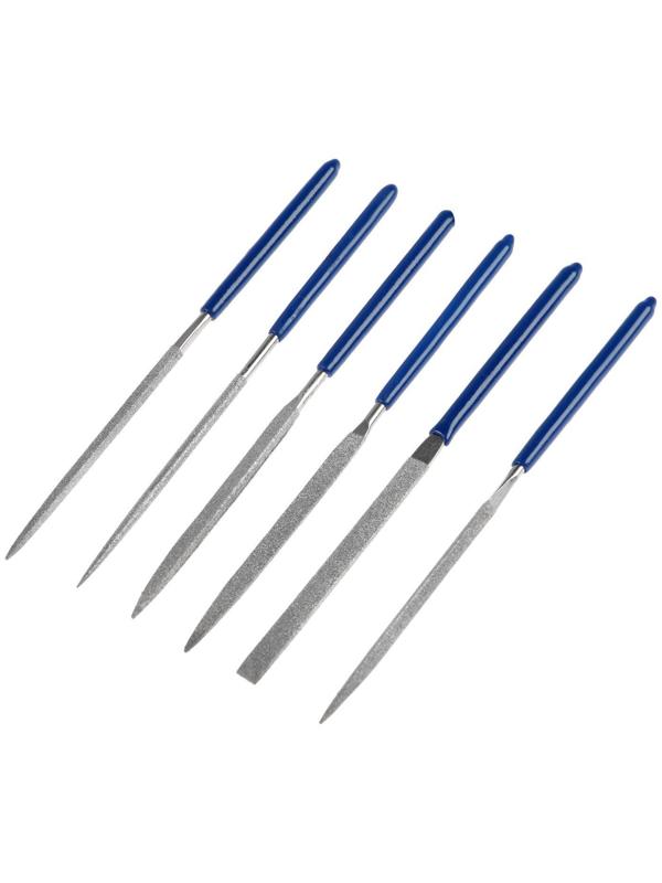 Набор надфилей алмазных ТУНДРА, обрезиненные рукоятки, 70 х 140 х 3 мм, 6 шт.