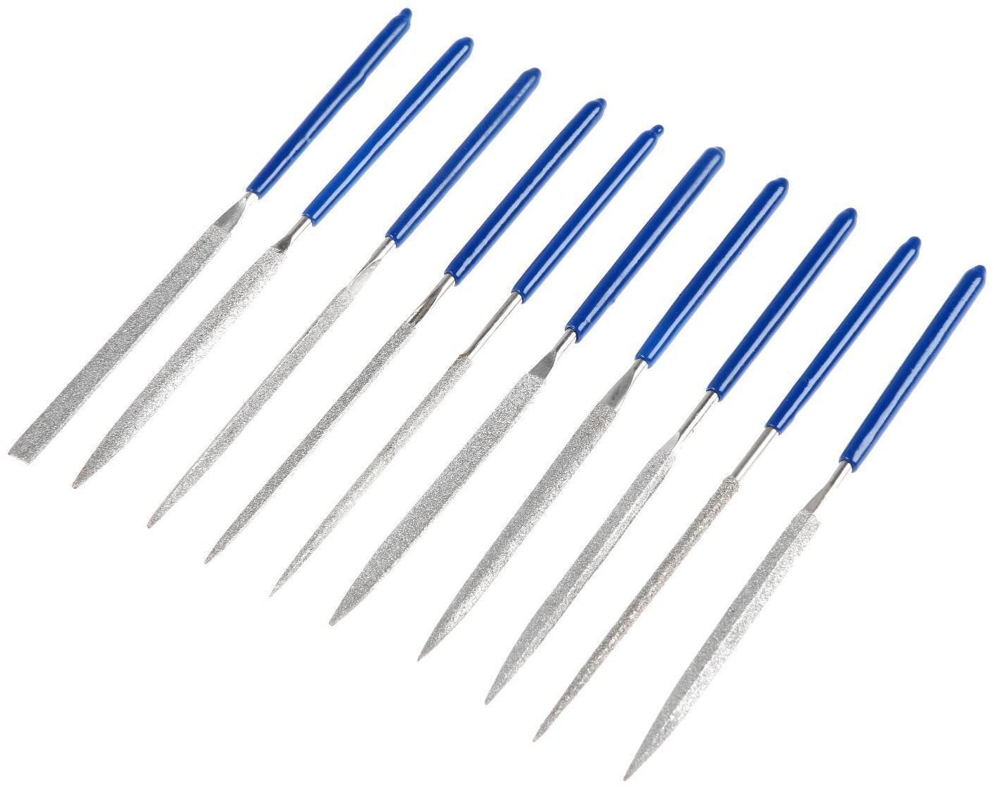 Набор надфилей алмазных ТУНДРА, обрезиненные рукоятки, 70 х 140 х 3 мм, 10 шт.