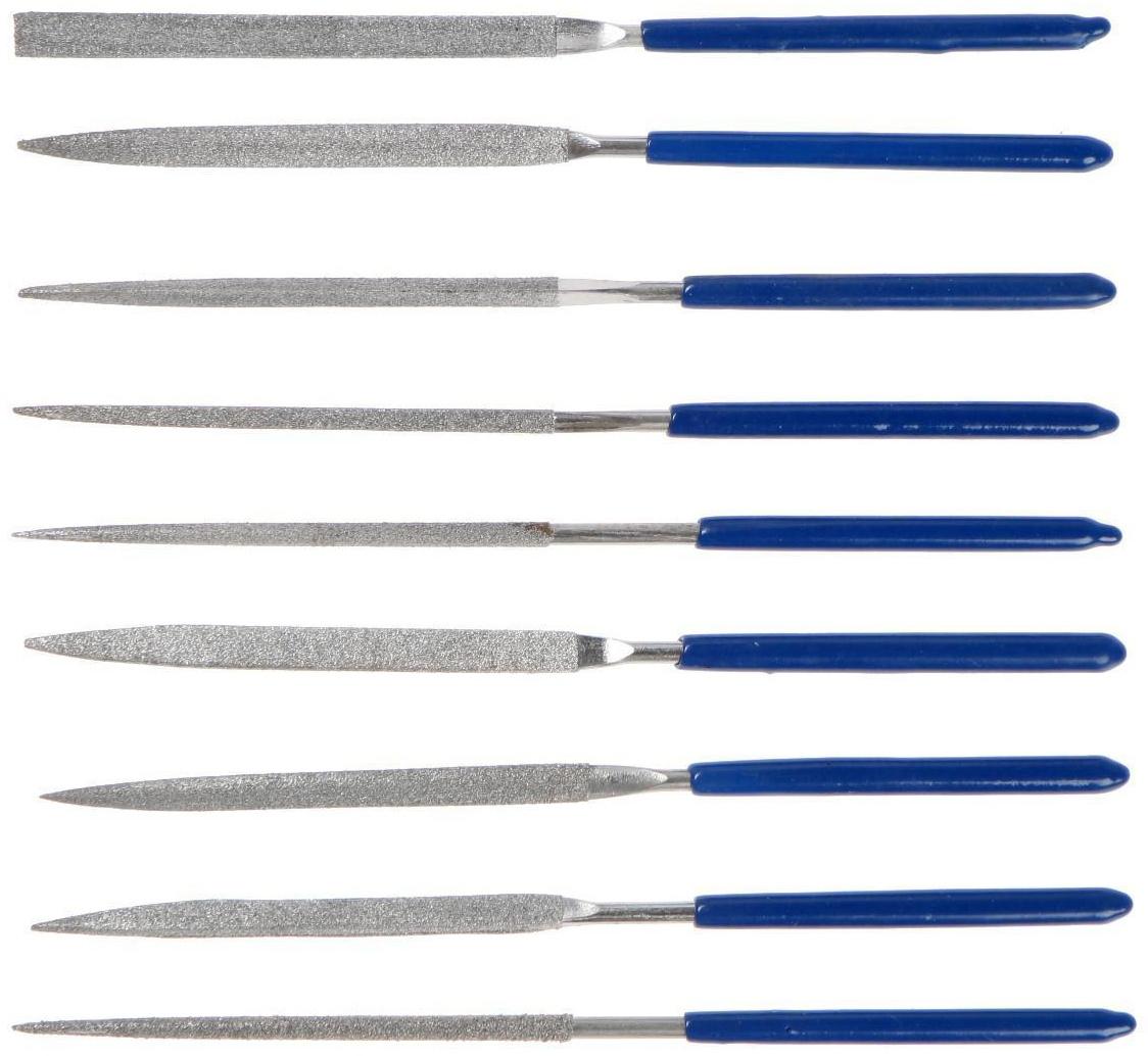 Набор надфилей алмазных ТУНДРА, обрезиненные рукоятки, 70 х 140 х 3 мм, 10 шт.