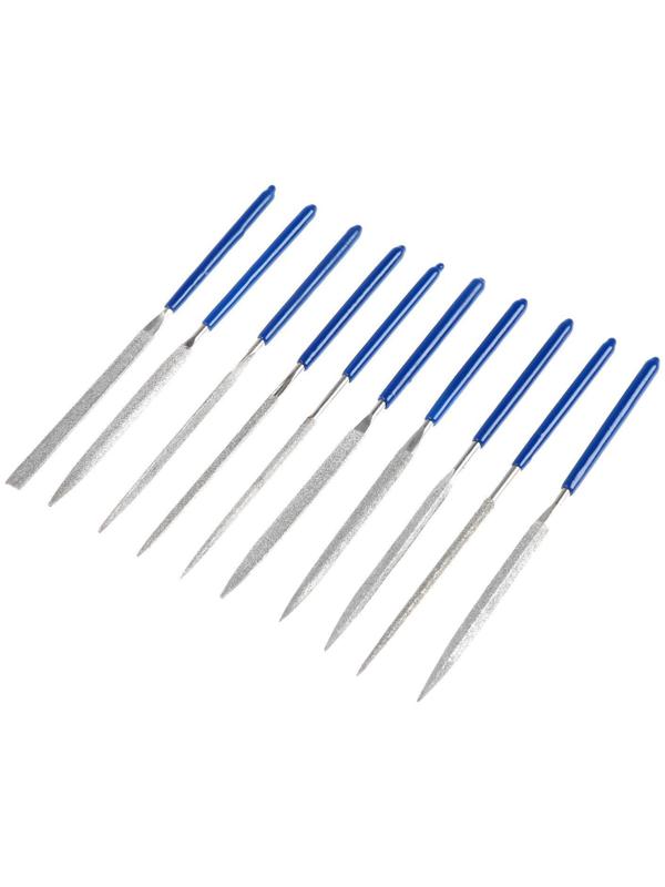 Набор надфилей алмазных ТУНДРА, обрезиненные рукоятки, 70 х 140 х 3 мм, 10 шт.