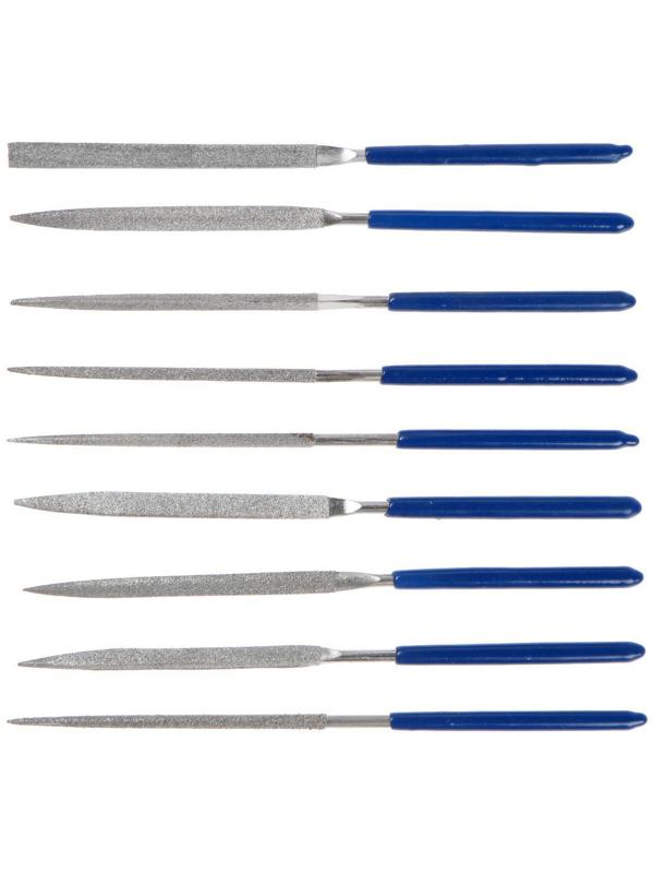 Набор надфилей алмазных ТУНДРА, обрезиненные рукоятки, 70 х 140 х 3 мм, 10 шт.