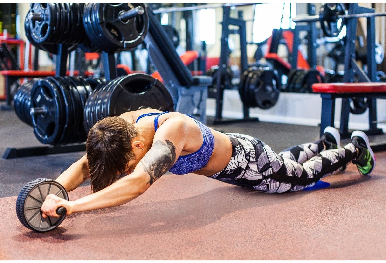 Набор для фитнеса (ролик для пресса+эспандер), цвет синий