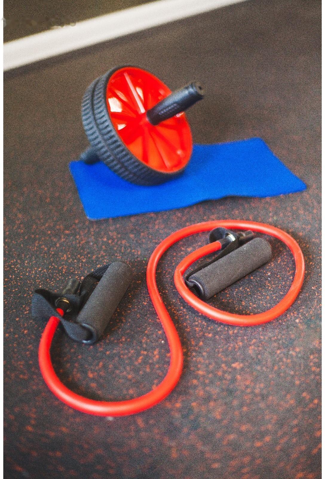 Набор для фитнеса (ролик для пресса+эспандер), цвет синий