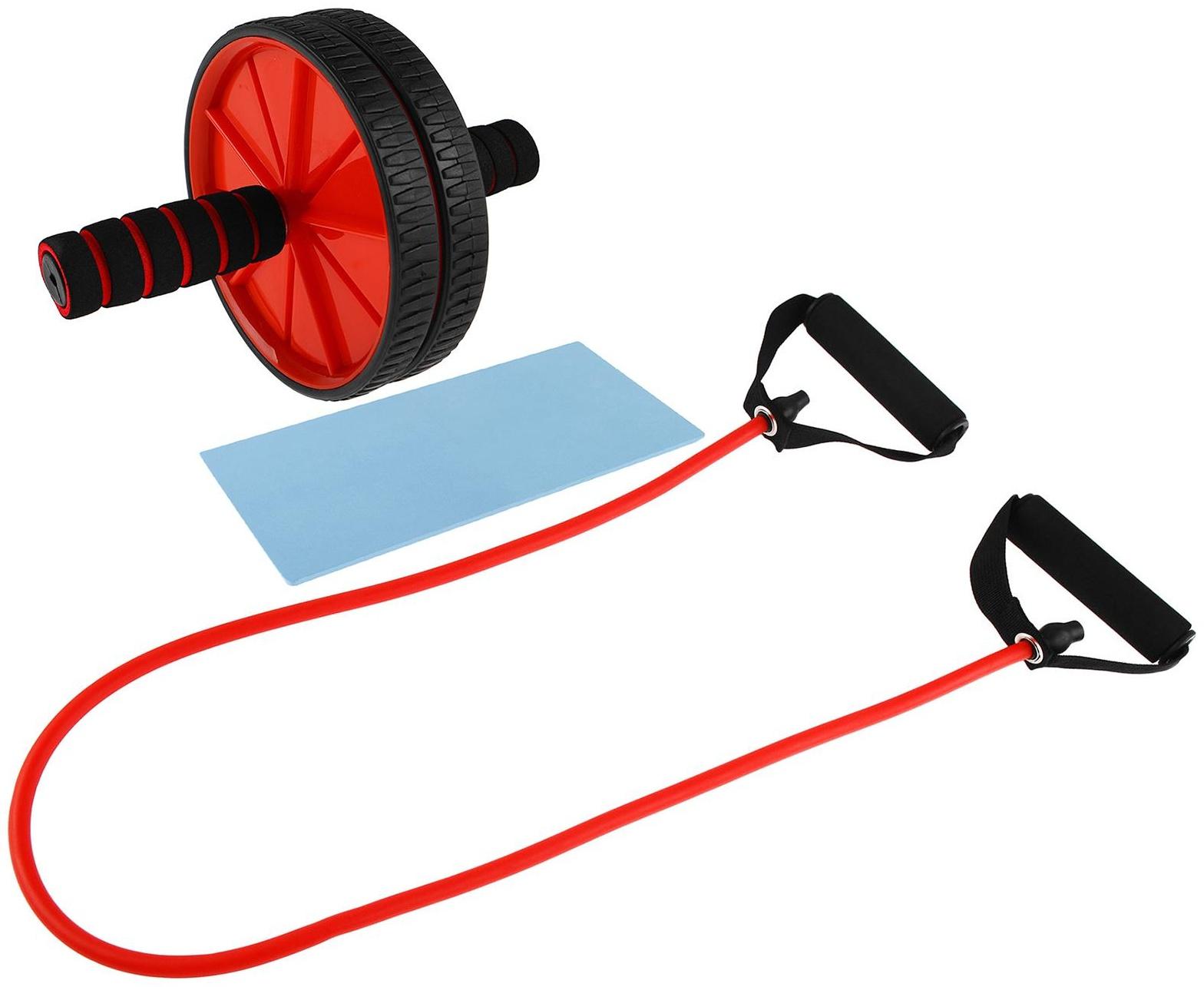 Набор для фитнеса (ролик для пресса+эспандер), цвет красный