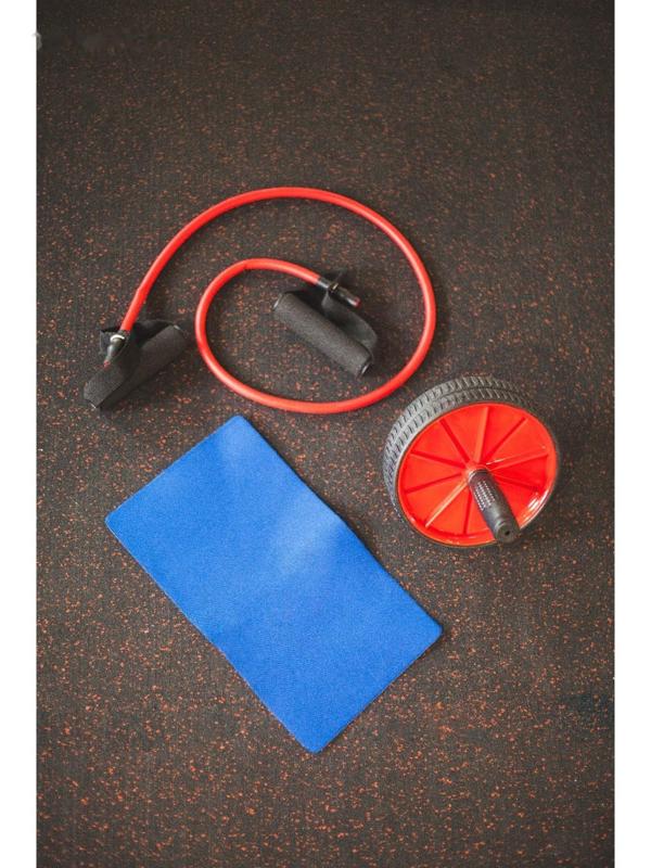 Набор для фитнеса (ролик для пресса+эспандер), цвет красный