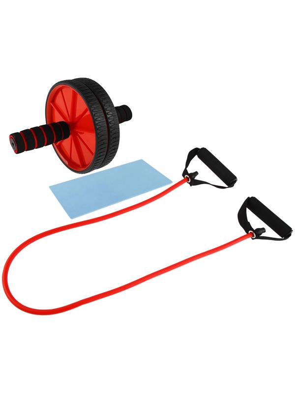 Набор для фитнеса (ролик для пресса+эспандер), цвет красный