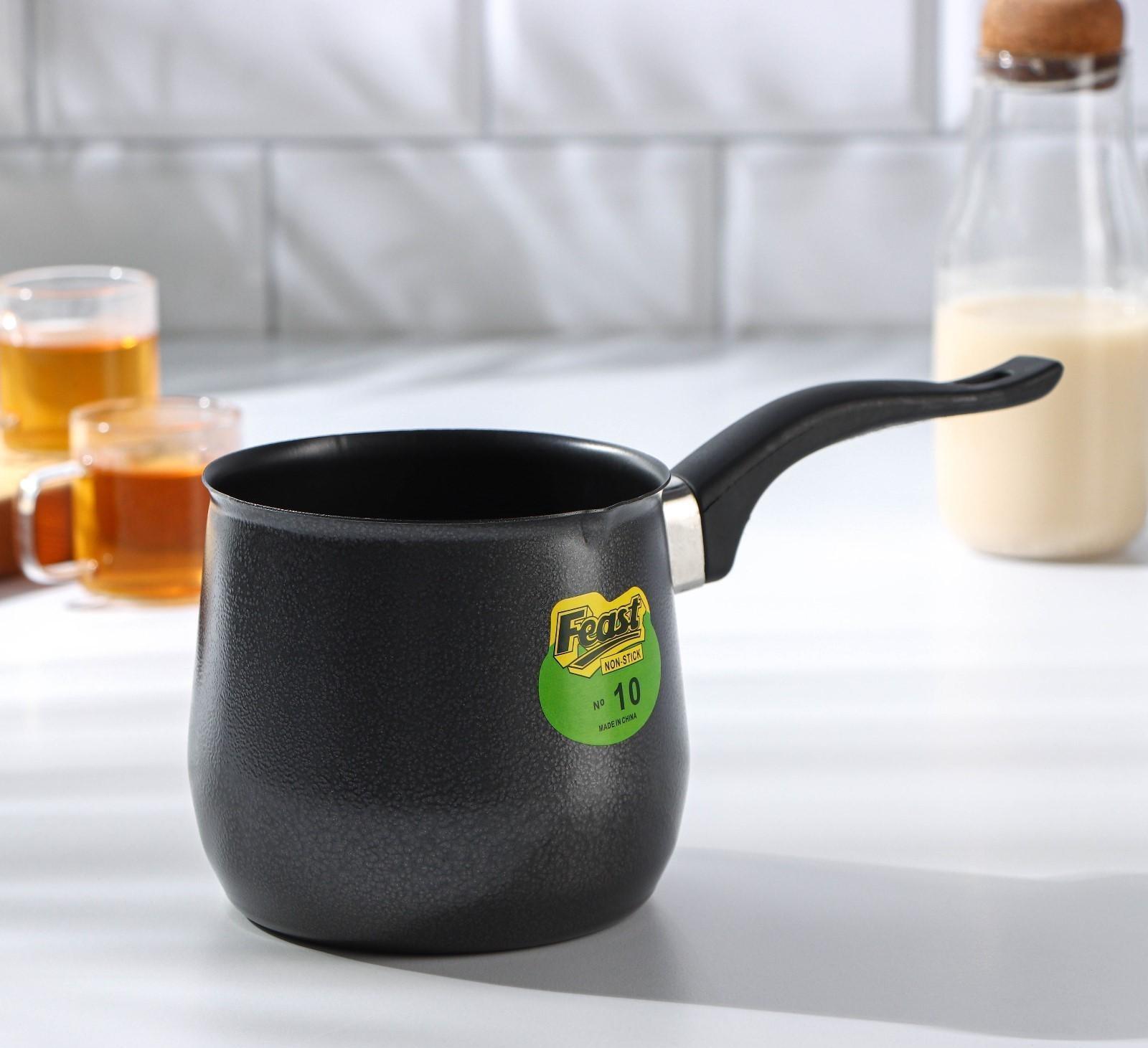 Турка «Мортен», 900 мл, 23,5×11,5×10,5 см, пластиковая ручка, антипригарное покрытие, цвет чёрный