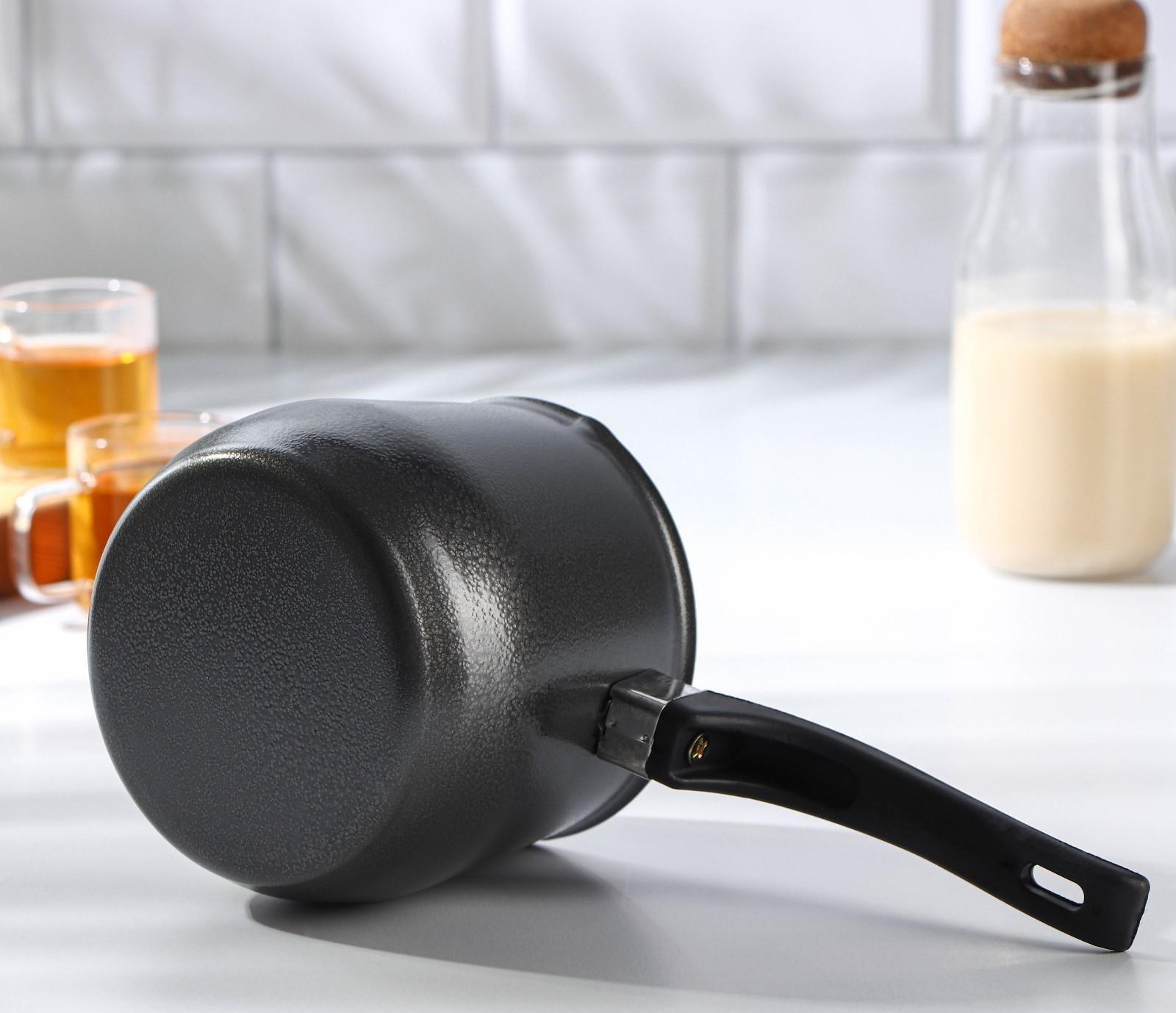 Турка «Мортен», 900 мл, 23,5×11,5×10,5 см, пластиковая ручка, антипригарное покрытие, цвет чёрный