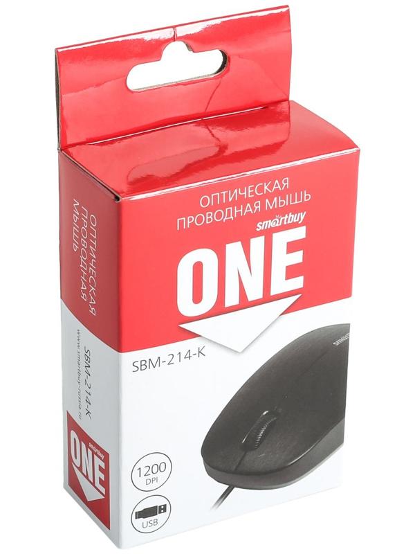 Мышь Smartbuy ONE 214-K, проводная, оптическая, 1200 dpi, USB, чёрная