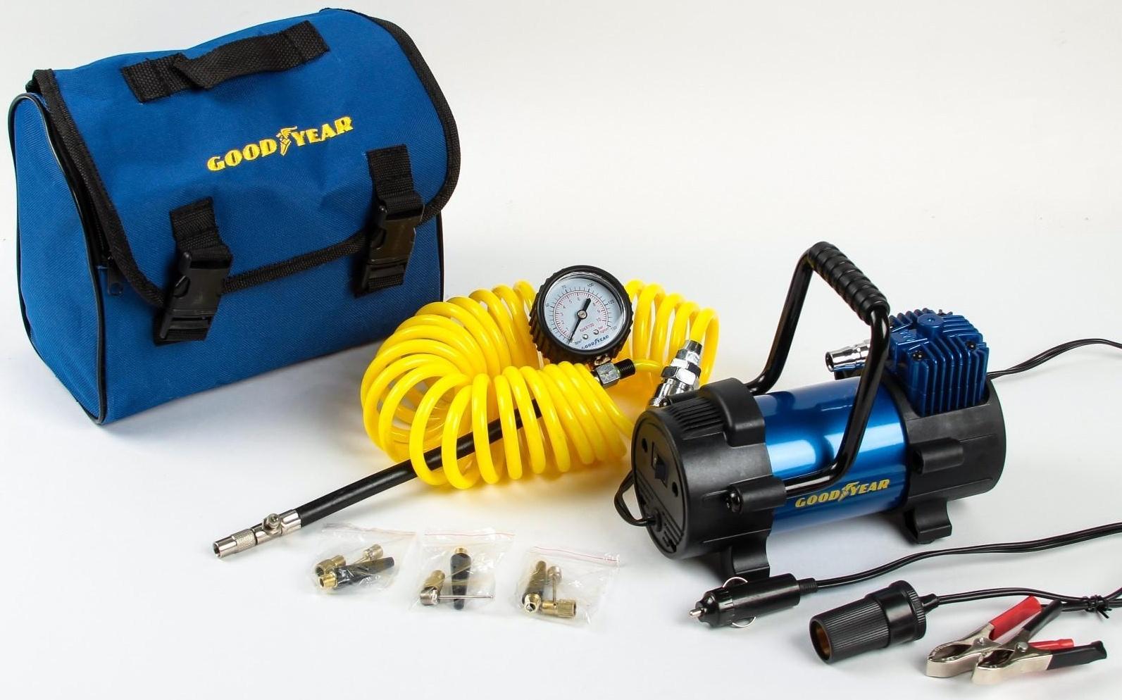 Компрессор автомобильный Goodyear GY-40L, 40 л/мин, со съемной ручкой, съемный витой шланг, с сумкой