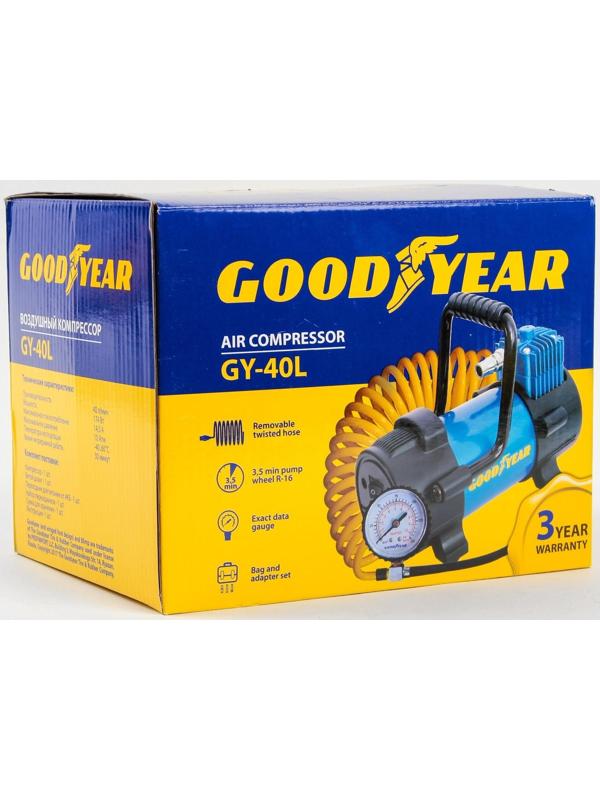 Компрессор автомобильный Goodyear GY-40L, 40 л/мин, со съемной ручкой, съемный витой шланг, с сумкой