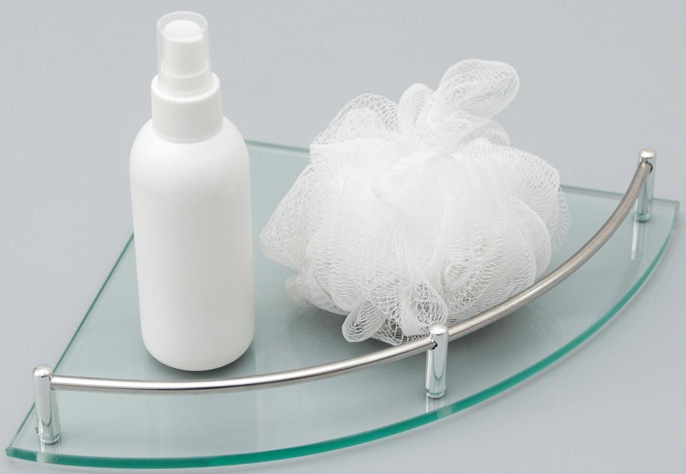 Полка угловая для ванной комнаты, 24×24×4 см, металл, стекло