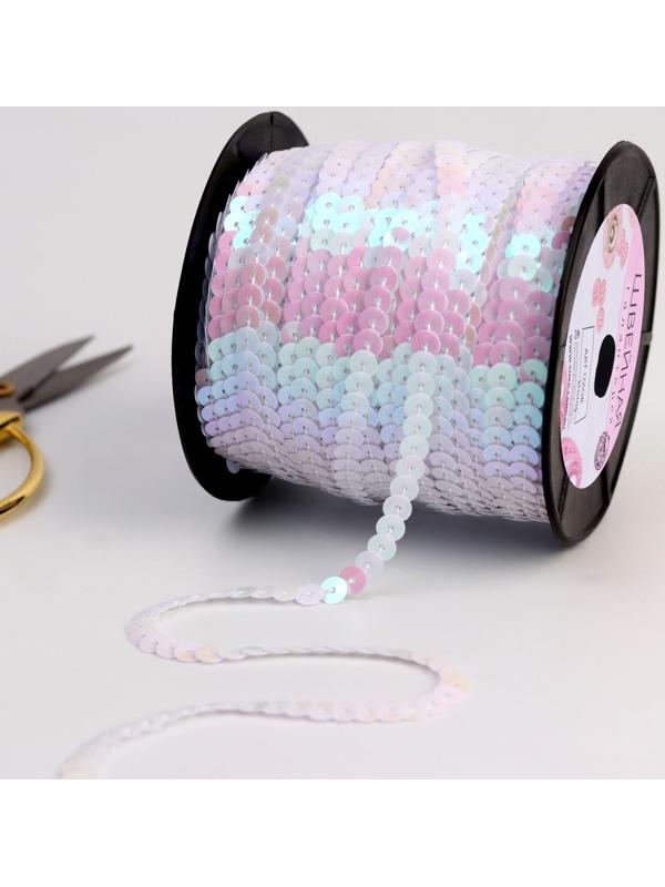 Пайетки на нити, перламутр, 6 мм, 91 ± 1 м, цвет белый №51