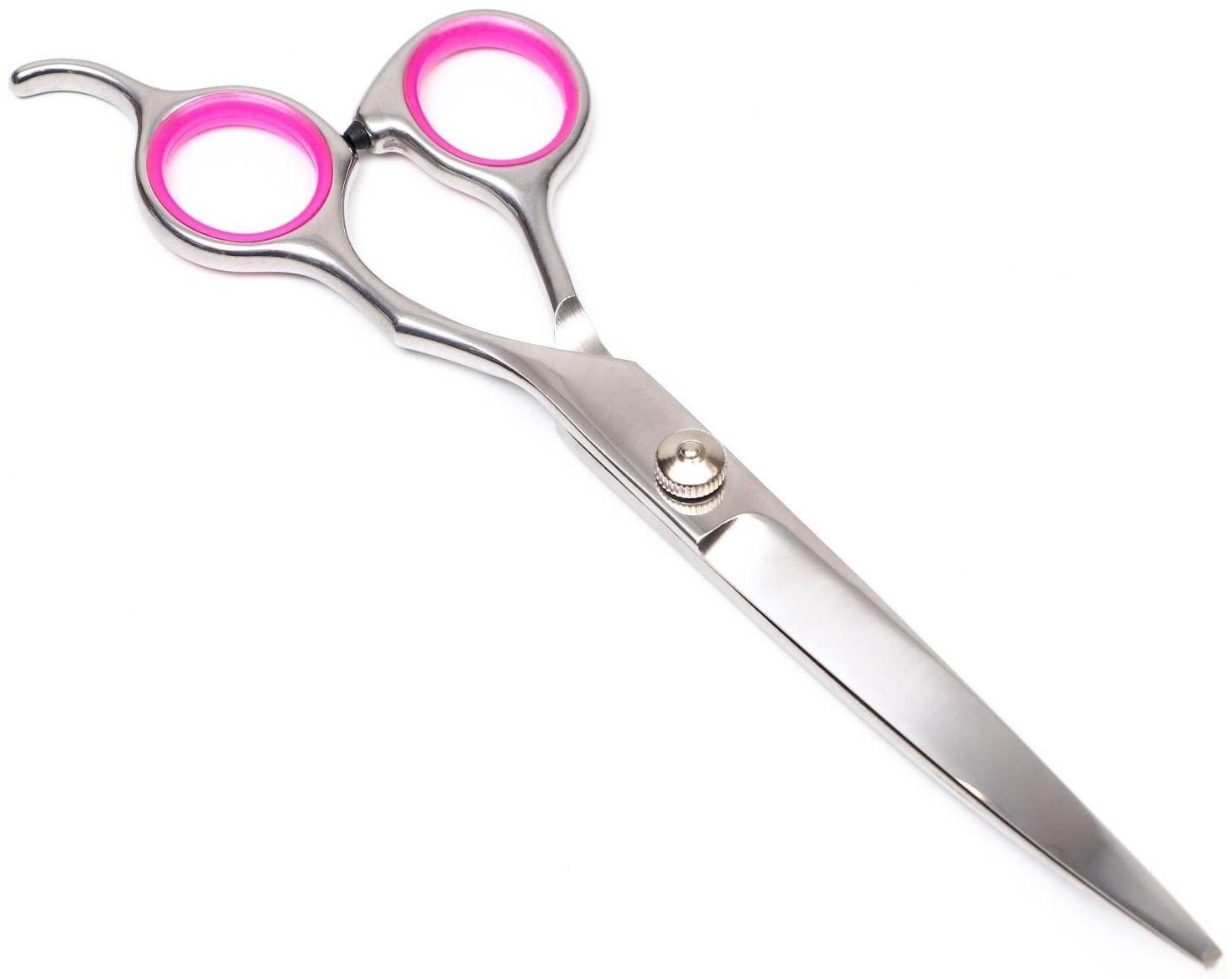 Ножницы для стрижки животных изогнутые с упором для пальца и прорезиненными ручками