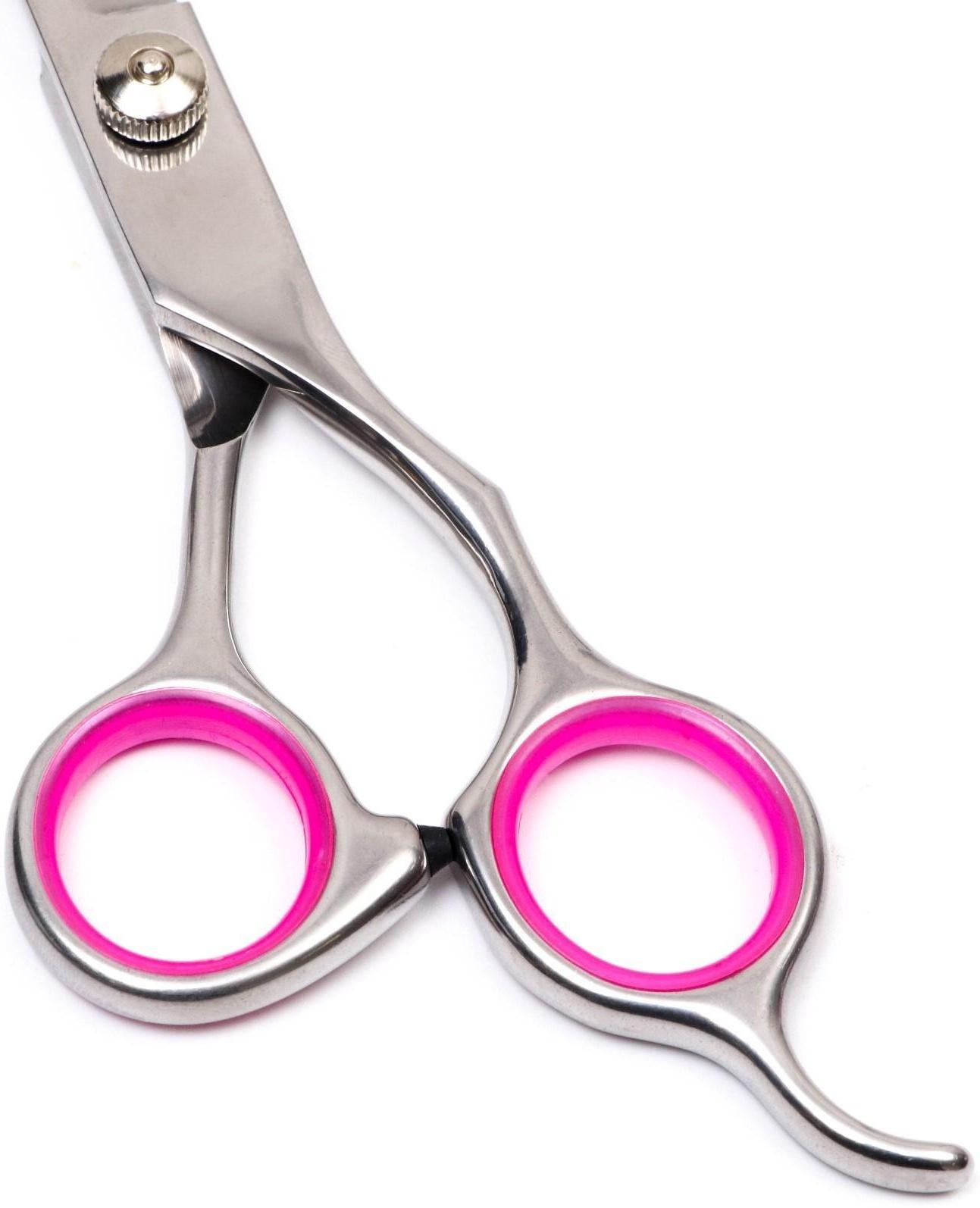 Ножницы для стрижки животных изогнутые с упором для пальца и прорезиненными ручками