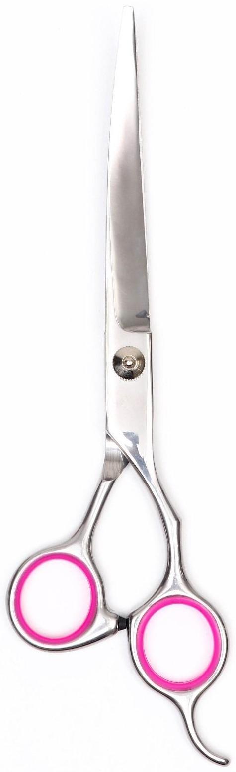 Ножницы для стрижки животных изогнутые с упором для пальца и прорезиненными ручками