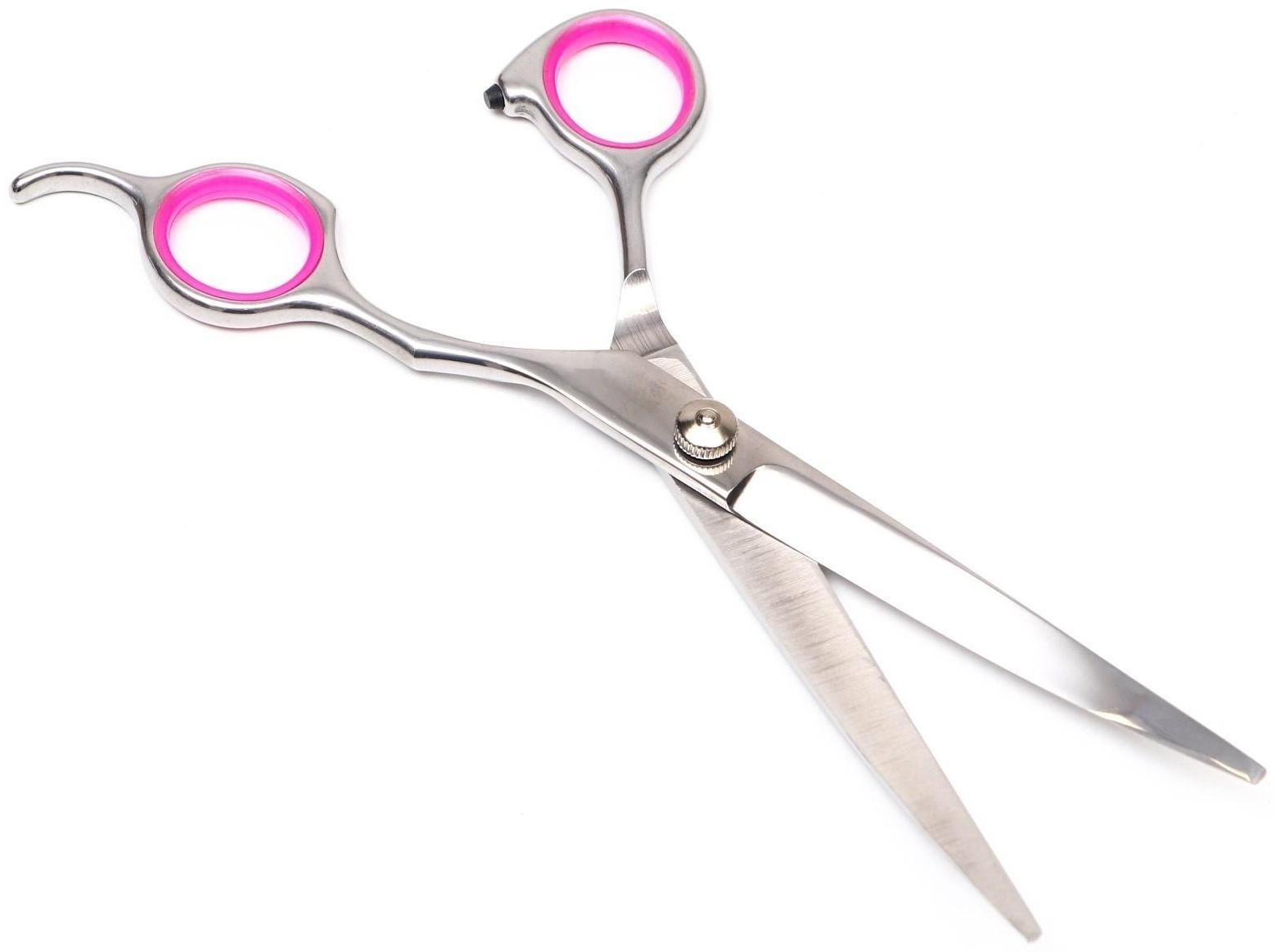 Ножницы для стрижки животных изогнутые с упором для пальца и прорезиненными ручками