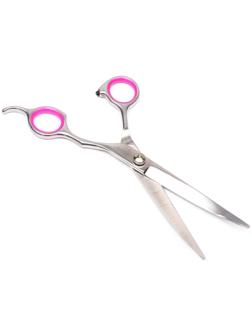 Ножницы для стрижки животных изогнутые с упором для пальца и прорезиненными ручками