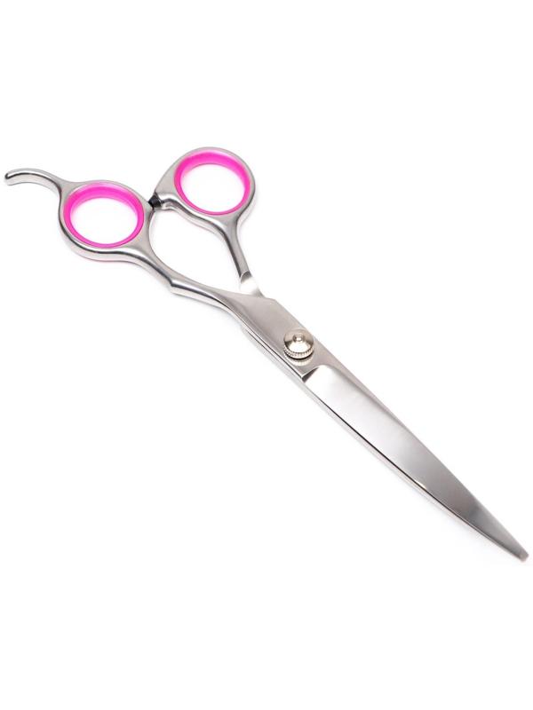 Ножницы для стрижки животных изогнутые с упором для пальца и прорезиненными ручками