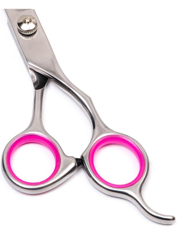 Ножницы для стрижки животных изогнутые с упором для пальца и прорезиненными ручками