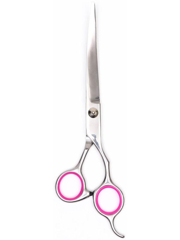 Ножницы для стрижки животных изогнутые с упором для пальца и прорезиненными ручками