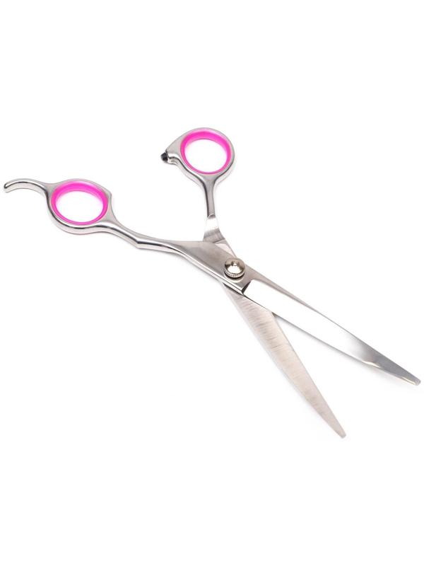 Ножницы для стрижки животных изогнутые с упором для пальца и прорезиненными ручками